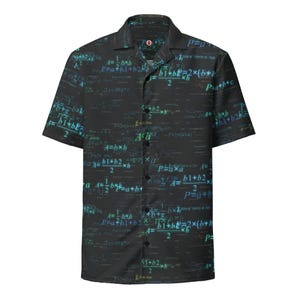 Camicia hawaiana unisex per adulti con bottoni, vestibilità comoda e motivo di calcolo con equazioni matematiche, materiale traspirante UPF50+, insegnante nerd