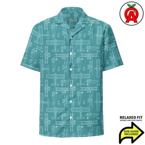 Biplane Airplane Pattern Adult Unisex All-Over Button Up Shirt, Pilot Gift, Aviation Lover Fashion, Plane Theme Clothing Button Up Button Up