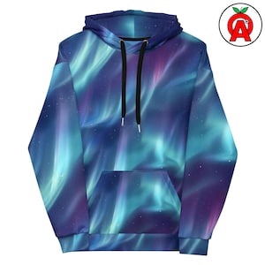 Aurora Borealis AOP Hoodie, Northern Lights Unisex Top, Stargazer Graphic Pullover, Cosmic Soft Sweater, Space Pattern Nature Gift