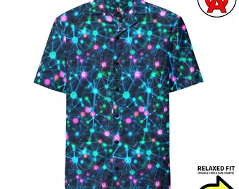 AI Neuralnetzmuster Hawaii-Hemd, Unisex Kurzarm All-Over Relaxed Fit Button Down Aloha Shirt