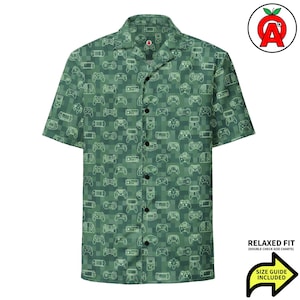 Video Game Hawaiian Shirt, Controller Button Down, Handheld Aloha Shirt, Arcade Camp Shirt, Retro Beach Top