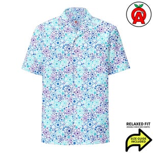 Scientific Physics Atomic Chemistry Neutron Pattern, Adult Unisex All-Over Relaxed Fit Button Up Hawaiian Shirt