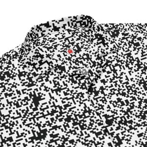 QR Code Barcode Data Matrix Pattern, Adult Unisex All-Over Relaxed Fit Button Up Hawaiian Shirt, Moisture Wicking UPF50+ Material, IT Gift