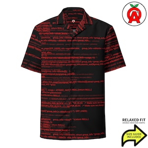 Chemise hawaïenne à motif code, chemise boutonnée coupe décontractée unisexe adulte, haut programmeur aloha, tenue tropicale geek