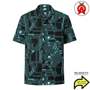 Camisa havaiana com estampa de placa de circuito de computador, camisa havaiana tecnológica, camisa de botão com estampa eletrônica, camisa para acampamento de engenheiro, blusa de praia para programador