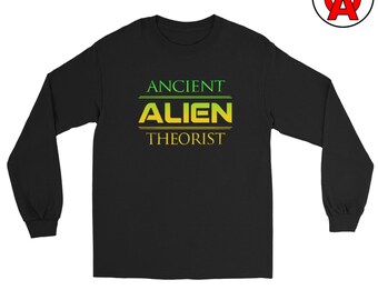 Ancient Astronaut Long Sleeve Shirt, Alien Theorist Graphic Long Sleeve, UFO Paranormal Crew Neck Shirt, Sci-Fi Classic Cotton Tee