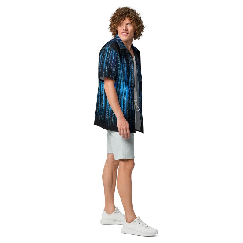 Matrix Code Binary Programming, Adult Unisex All-Over Relaxed Fit Button Up Hawaiian Shirt, Moisture Wicking UPF50+ Material, Developer Gift