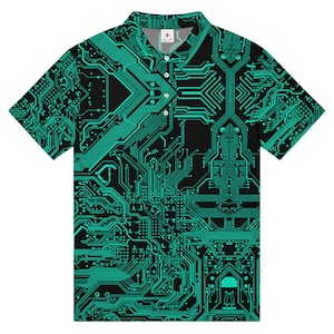 Circuit Board Pattern, Adult Unisex All-Over Slim Fit Polo Shirt, Moisture Wicking Quick Dry Fabric, Gift for Tech Engineers, Computer Geeks