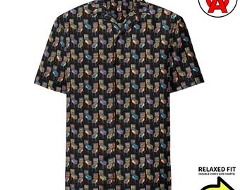 Flipper Arcade-Muster, Unisex für Erwachsene, entspannte Passform, Hawaiihemd mit Knöpfen, feuchtigkeitsableitendes UPF50 + Material, Gamer Geschenk