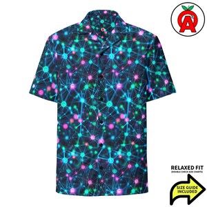 AI Neural Network Hawaiian Shirt, Digital Synapse Aloha Shirt, Cyberpunk Button Down, Tech Pattern Beach Top, Neon Nodes Vacation Shirt