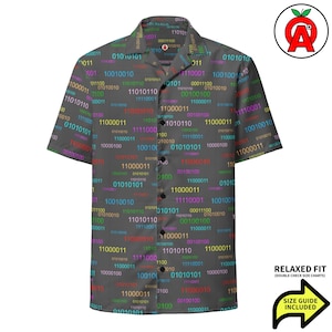 Programming Hawaiian Shirt, Code Adult Unisex Shirt, Matrix Short Sleeve Shirt, Binary All-Over Relaxed Fit Button Down Shirt, 1/0