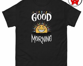 Good Morning T-Shirt, Happy Sun Graphic Shirt, Sunrise Classic TShirt, Optimist Casual Top, Coffee Crew Neck Tee, Cheerful Unisex Shirt