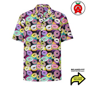 Donut Pattern Hawaiian Shirt, Playful Button Down, Sweet Aloha Shirt, Bakery Camp Shirt, Foodie Beach Top, Dessert Resort Wear