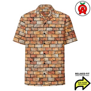 Brick Hawaiian Shirt, Masonry Short Sleeve Button Down, Contractor Relaxed Fit Adult Unisex, Construction Quick Dry, UPF50+