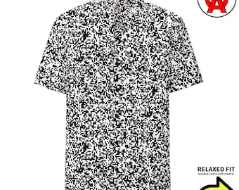QR-Code Strichcode-Datenmatrix Digitales Scan-Muster QR-Code Strichcode-Datenmatrix, Erwachsene Unisex All-Over Relaxed Fit Button Up Hawaii-Hemd, Mo