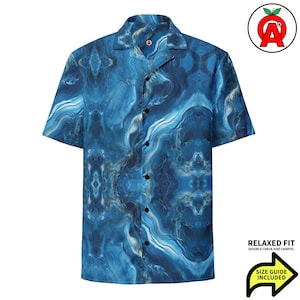 Blue Stone Hawaiian Shirt, Gemstone Adult Unisex Shirt, Sapphire Relaxed Fit Shirt, Crystal Short Sleeve Button Down, Jewel Aloha Top, Quick