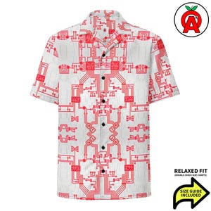 Camisa hawaiana con botones y diseño de circuito impreso, camisa aloha con estampado tecnológico, camisa de campamento con diseño de PCB, camisa con botones y diseño de microchip, blusa de playa con diseño electrónico.