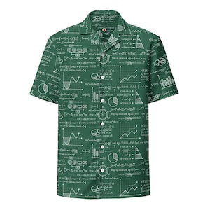 Equazioni matematiche sulla lavagna, camicia hawaiana unisex per adulti, vestibilità comoda, con bottoni, traspirante, protezione UPF50+, regalo per insegnanti di scienze dei materiali
