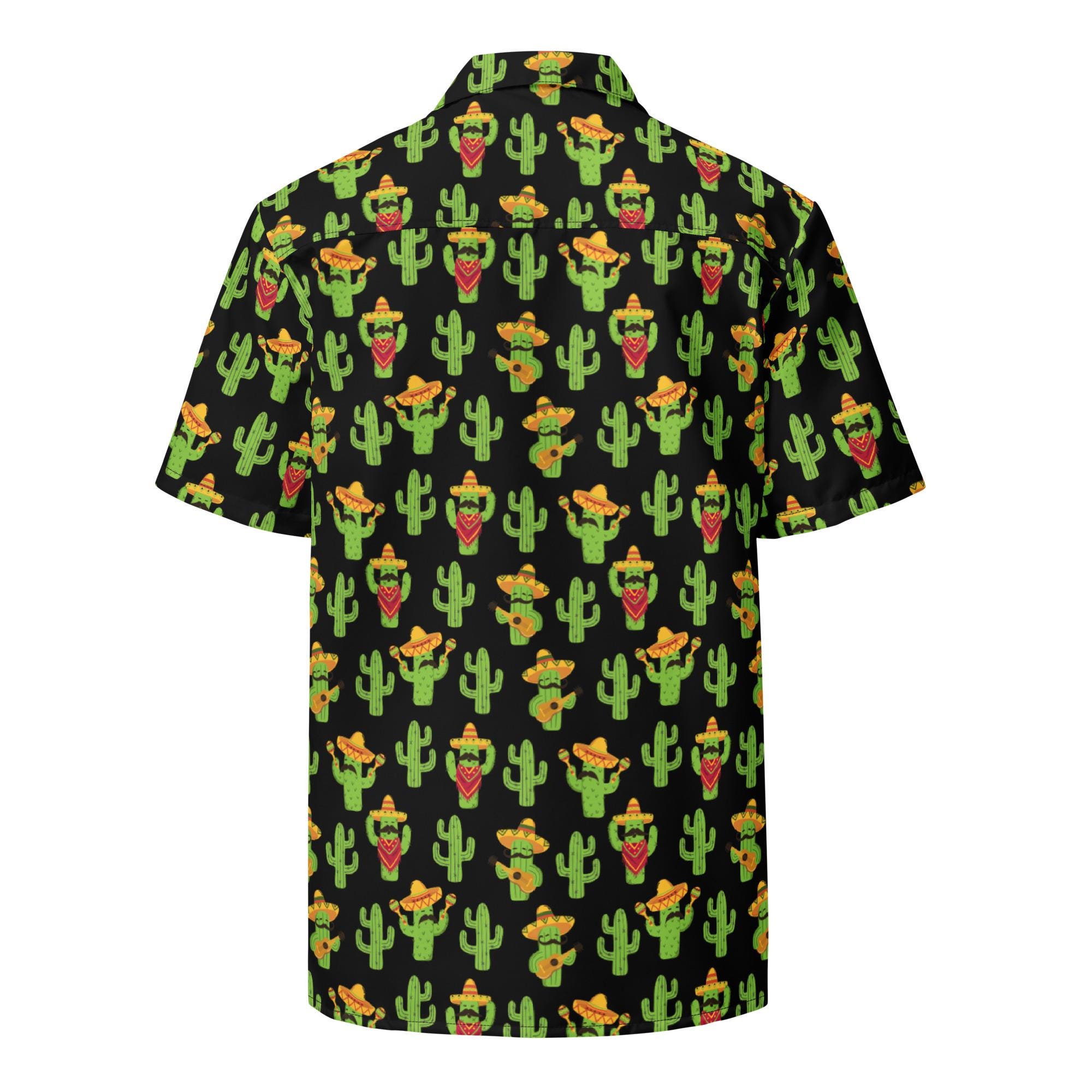 Cactus Hawaiian Shirt, Mexican Short Sleeve Button Down, Mariachi
