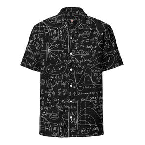 Schoolbordpatroon wiskundige vergelijking, volwassen unisex volledig ontspannen pasvorm Hawaiiaans shirt met knopen, vochtafvoerend materiaal UPF50+, cadeau leraar, cadeau leraar