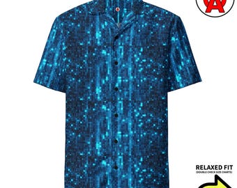 Programmeer-Hawaïhemd, Code-overhemd met knoopsluiting, Matrix Aloha-shirt, Binary Camp-shirt, Cyberpunk-strandtop, Tech Resort-kleding