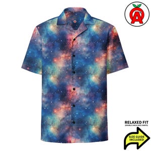 Outer Space Hawaiian Shirt, Galaxy Adult Unisex Shirt, Stars Short Sleeve Shirt, Planets All-Over Relaxed Fit Button Down Shirt