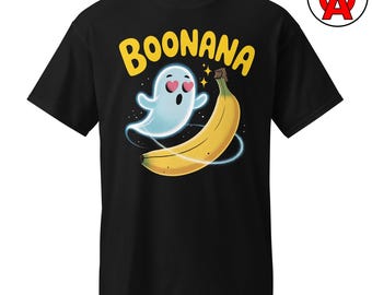 Boonana Funny Ghost Banana Pun T-Shirt, Halloween Novelty Tee Unisex Shirt, Spooky Costume Party Gift Graphic Tee