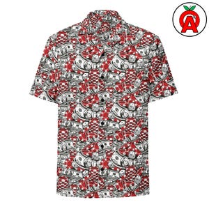 Poker Cards & Casino Vibes Adult Unisex All-Over Relaxed Fit Button Up Shirt, Hawaiian Shirt, Vegas Shirt, Gambling Shirt, Card Game Gift