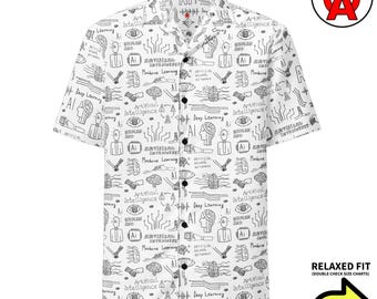 AI-machine deep learning-patroon Hawaiiaans shirt, unisex aloha-shirt met korte mouw voor volwassenen, all-over ontspannen pasvorm button-down;