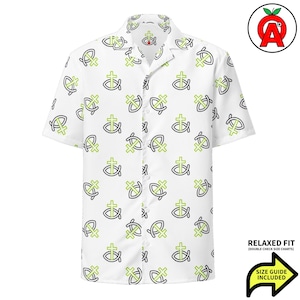 Jesus Christian Cross Crucifix Fish Ichthys Pattern, Adult Unisex All-Over Relaxed Fit Button Up Hawaiian Shirt