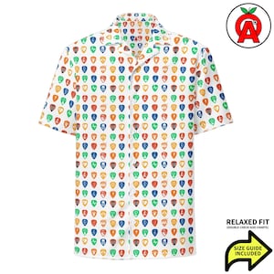Guitar Hawaiian Shirt, Pick Button Down, Plectrum Aloha Shirt, Musician Camp Shirt, Rocker Button Up, Strummer Beach Top