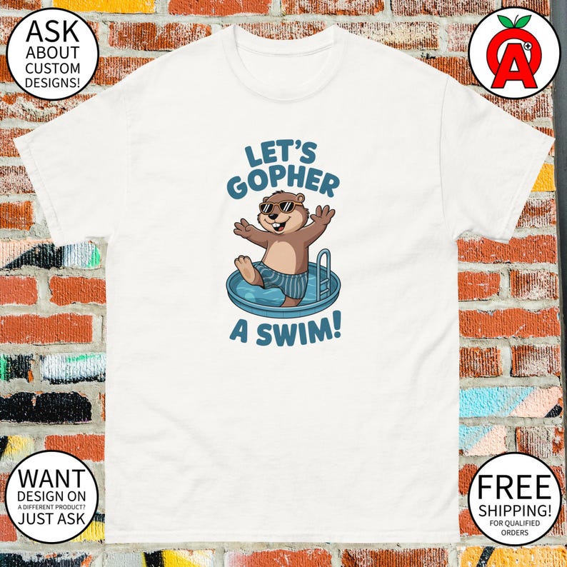 Let's Gopher a Swim Tshirt Adult Unisex Gifts for Animal Lovers, Funny