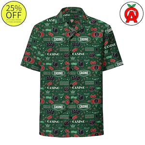 Camisa de botões unissex premium Las Vegas Poker Lover's - Presente havaiano para entusiastas de cassinos e jogos de cartas