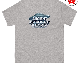 Camiseta unisex para adultos con un antiguo astronauta y un teórico extraterrestre. Ropa para entusiastas de los ovnis. Ropa para investigadores de conspiraciones. Ropa para investigadores paranormales.