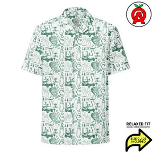 Golf Hawaiiskjorta, Golfvagnsvuxen unisexskjorta, Balls Relaxed Fit-skjorta, Kortärmad väska med knappar, T-shirt med Aloha-topp, Snabbtorkande, UPF50+ material