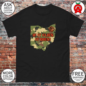 Chemise de tir au pigeon d'argile de carte de l'Ohio - T-shirt unisexe, t-shirt graphique drôle, chemise de tir de piège, t-shirt de tir au pigeon d'argile, t-shirt de pigeon d'argile, fusil de chasse