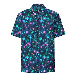 Neural Network AI-analysepatroon, volwassen unisex volledig ontspannen pasvorm Hawaiiaans shirt met knopen, vochtafvoerend materiaal UPF50+, datacadeau