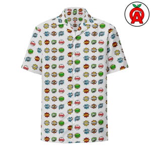 Comic Book Sayings Pattern Hawaiian Button-Up Shirt for Geeky Superhero Fans - All-Over Print Unisex Shirt for Conventions and Summer