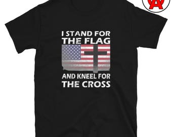 T-shirt « Debout pour le drapeau, à genoux pour la croix », T-shirt unisexe pour papa chrétien patriotique, T-shirt graphique « Fidèle Américain »