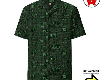Camisa hawaiana binaria, camisa de programación con botones, camisa de hacking con botones, camisa Matrix de manga corta, unisex binaria, corte relajado, secado rápido, UPF50+