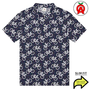 Bicycle Slim Fit Polo, Bike Polo Shirt, Cyclist Golf Shirt, Commuter Tennis Shirt, Roadie Unisex Shirt, Cycling Short Sleeve Top, Dry Fit
