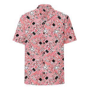 Circuit Board Pattern, Computer Engineer, Adult Unisex All-Over Relaxed Fit Button Up Hawaiian Shirt, Moisture Wicking UPF50+ Material, Gift