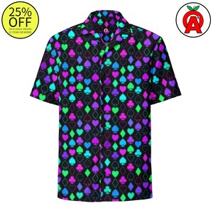 Camisa de botões com estampa completa para adultos, unissex, caimento relaxado, pôquer, Texas Hold'em, jogos de cartas, Las Vegas, jogos de azar, cassino