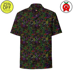 Card Suits Print Shirt Adult Unisex All-Over Button Up Shirt, Poker Party Outfit, Casino Night Shirt, Vegas Style, Card Game Apparel
