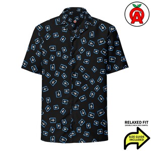 Jesus Christian Cross Crucifix Fish Ichthus Ichthys Pattern Adult Unisex All-Over Relaxed Fit Button Up Hawaiian Shirt, Recycled Polyester,