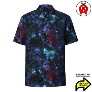 Galaxy Space Print Hawaiian Shirt Adult Unisex All-Over Button Up Shirt, Astrology Shirt, Star Shirt, Astronomy Gift, Planet Shirt Button Up