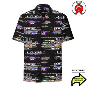 Glitch Hawaiian Top, Broken Screen Button Down Shirt, Moisture Wicking UPF50+ Protection