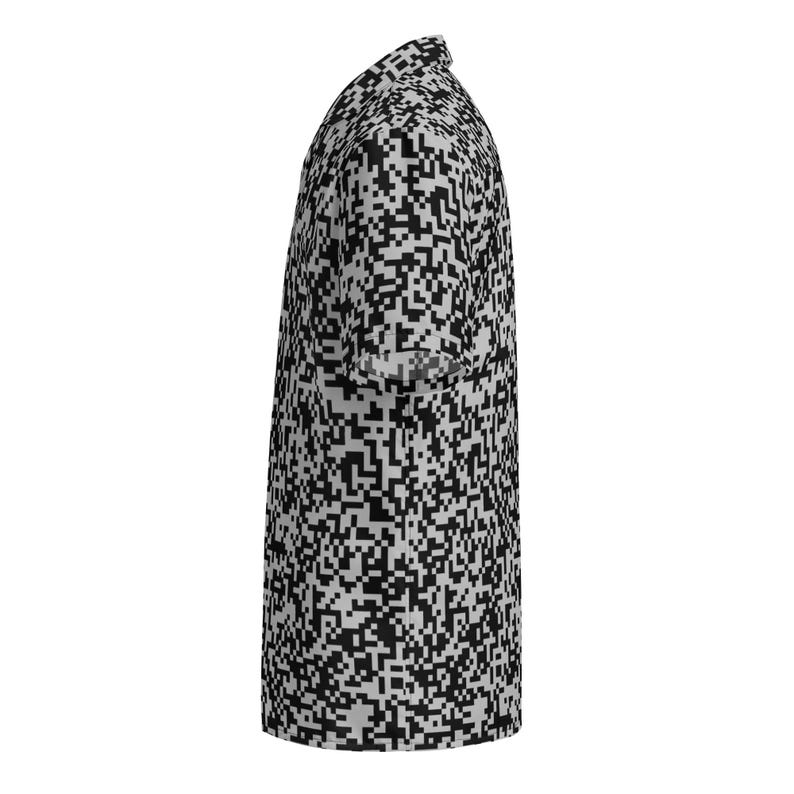 QR Code Barcode Data Matrix Code Pattern, Adult Unisex All-Over Relaxed Fit Button Up Hawaiian Shirt, Moisture Wicking UPF50+ Material, Tech