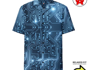Camisa hawaiana unisex con diseño de circuito impreso, ajuste relajado, abotonada, para adultos, con tejido UPF 50+ que absorbe la humedad, ideal como regalo para ingenieros.