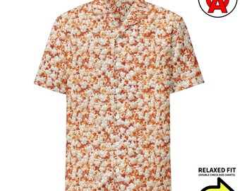 Kino-Popcorn-Muster Hawaii-Muster, Unisex All-Over Relaxed Fit Button Up Hawaii-Hemd, recyceltes Polyester, Übergröße Un